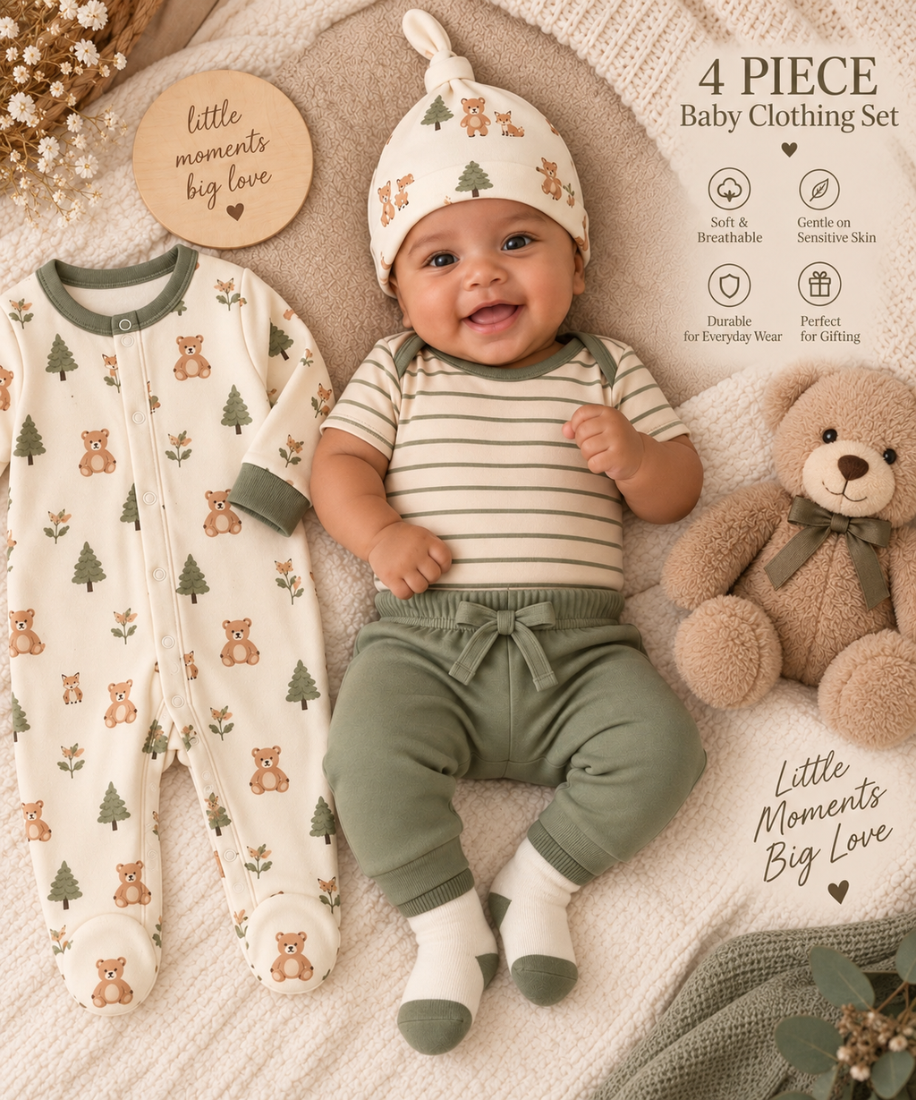 Forest Friends Baby Gift Set – 6-Piece Organic-Inspired Newborn Outfit Set