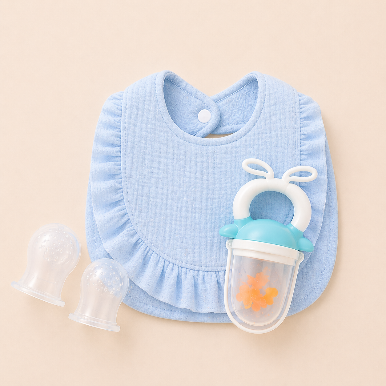B&B Little Angels Baby Feeding Starter Kit (Bib & Fruit Feeder Gift Set)