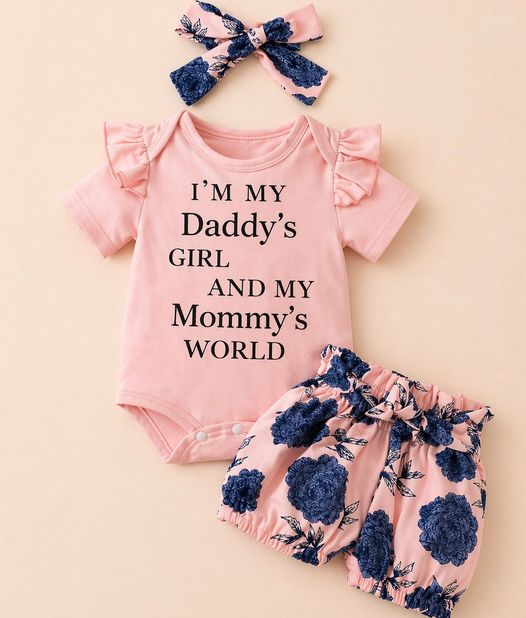 B&B Little Angels Daddy’s Girl Baby Outfit – 3-Piece Floral Set