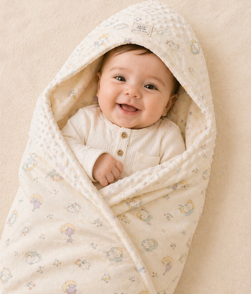 B&B Little Angels Hooded Baby Wrap – Soft Cozy Swaddle Blanket