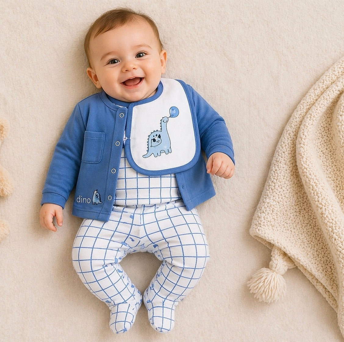 B&B Little Angels Dino Blue 6-Piece Baby Set | 100% Cotton