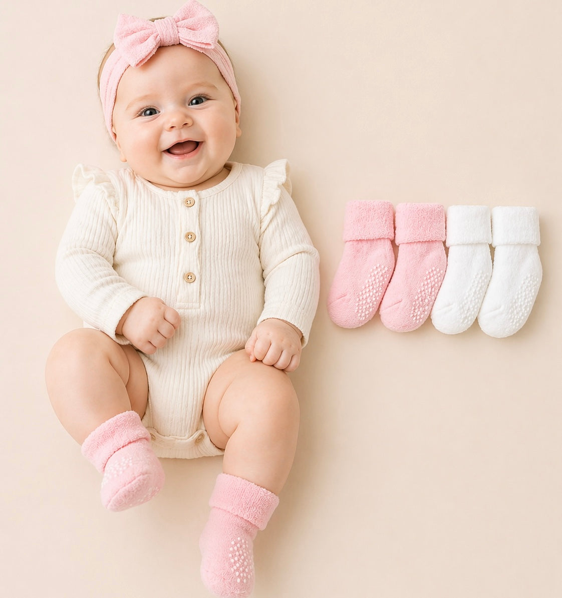 B&B Little Angels 4-Pack (Pink & White Set) Baby Essentials Grip Socks