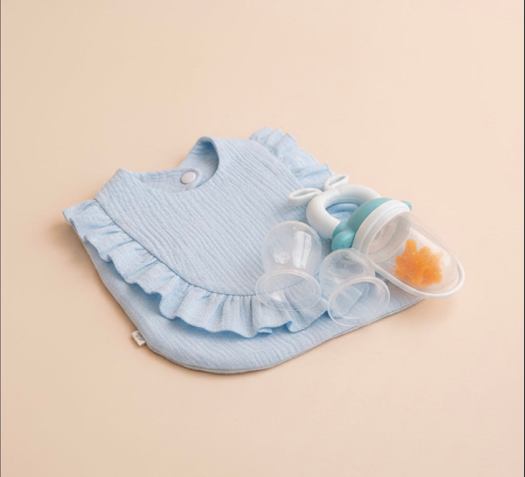 B&B Little Angels Baby Feeding Starter Kit (Bib & Fruit Feeder Gift Set)