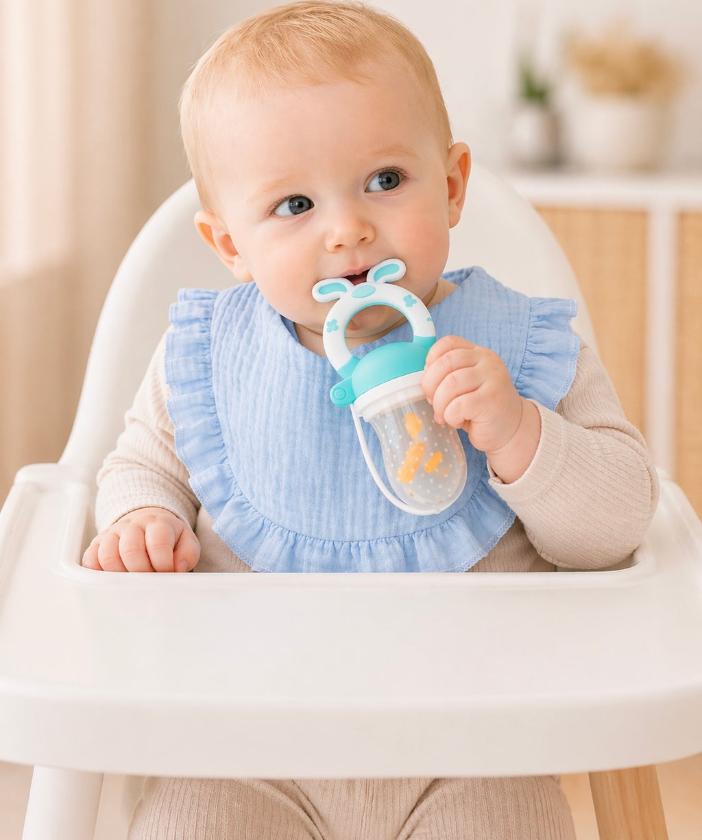 B&B Little Angels Baby Feeding Starter Kit (Bib & Fruit Feeder Gift Set)