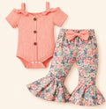 Baby Girl Floral Bell Bottom Outfit Set | Pink Ribbed Bodysuit & Floral Pants