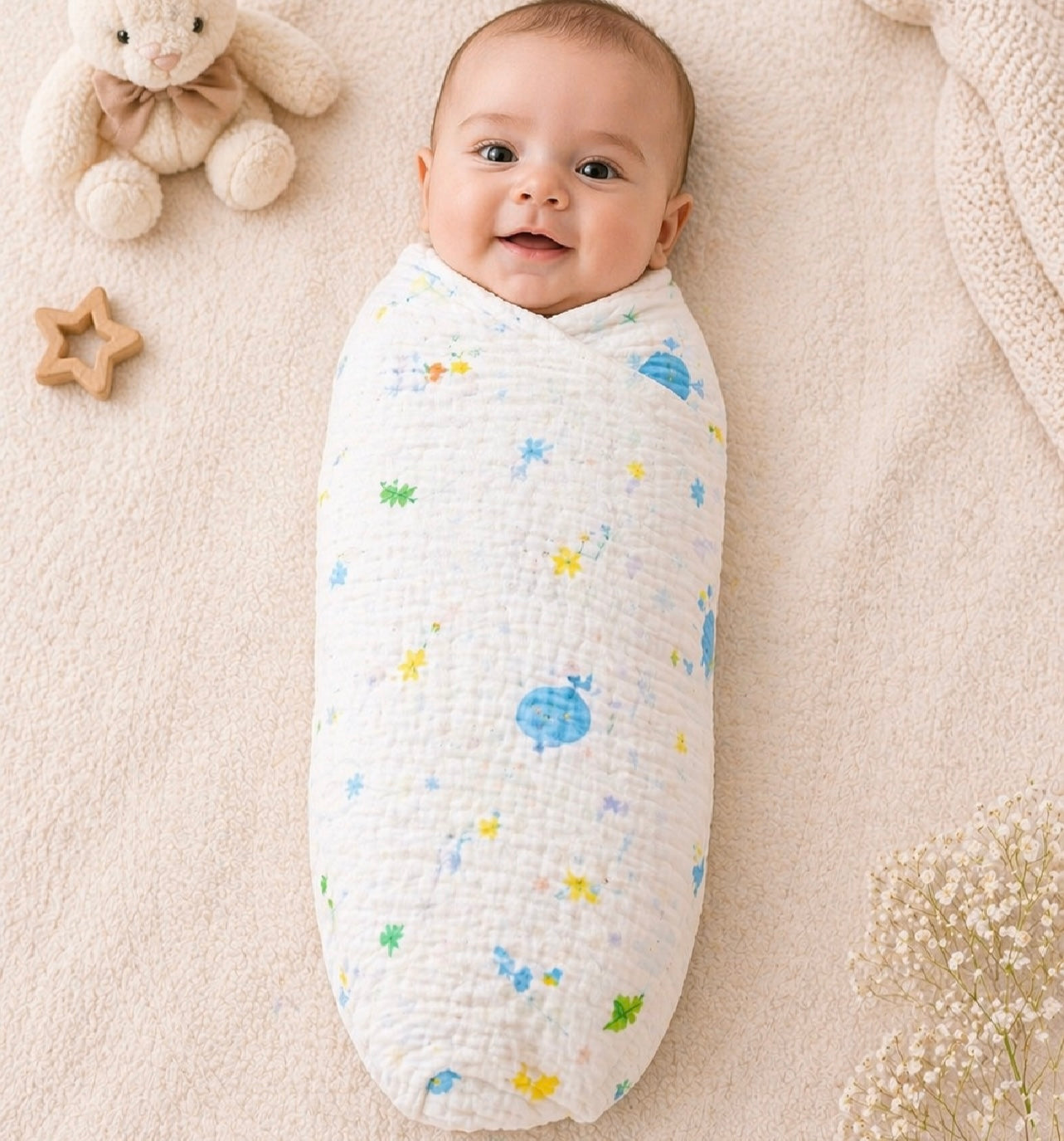 B&B Little Angels Muslin Baby Blanket Set – Soft Essentials Swaddle Set (3-Pack)