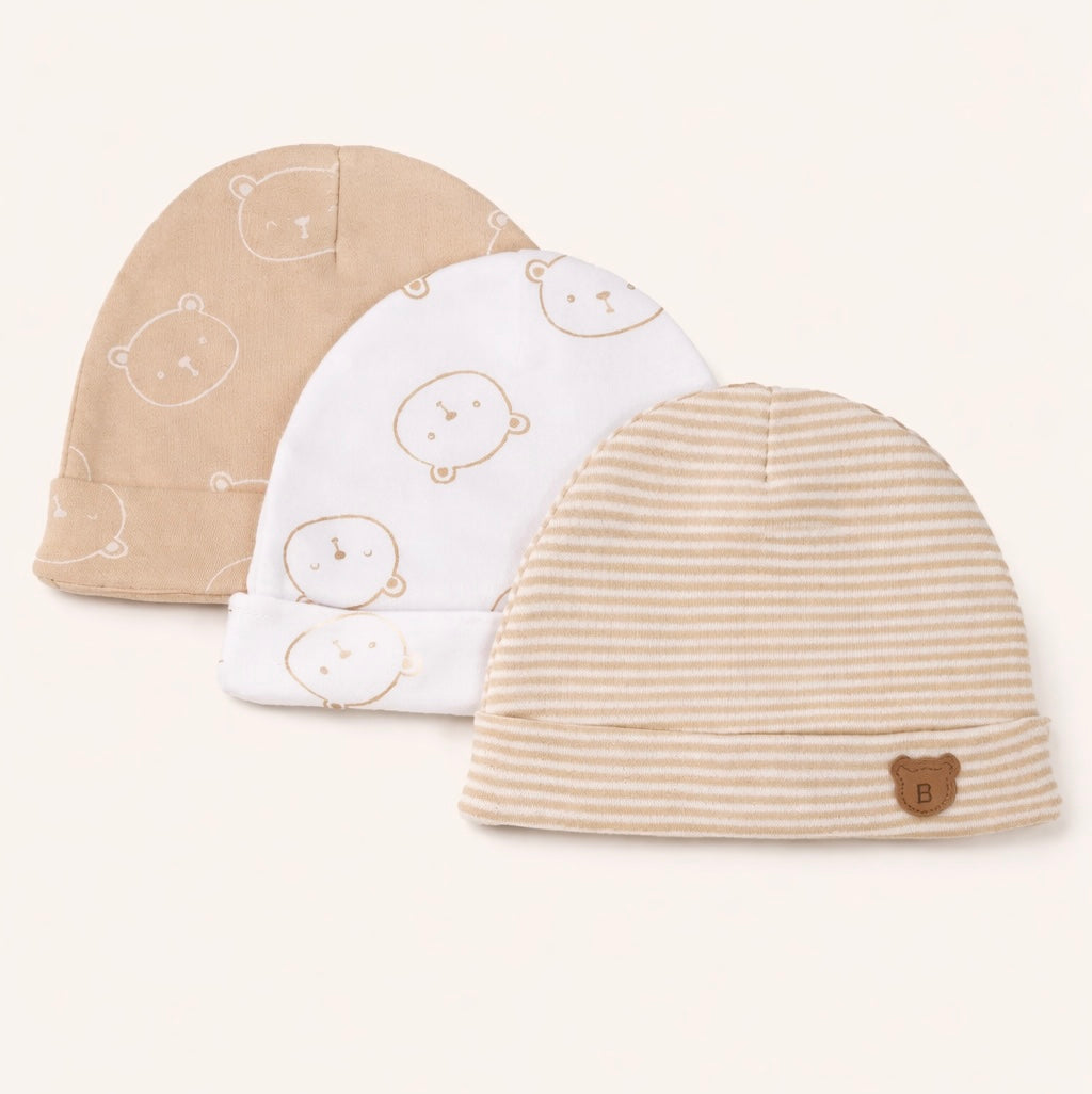 B&B Little Angels Neutral Baby Beanie Set – Soft Cotton Essentials (3 Pack)