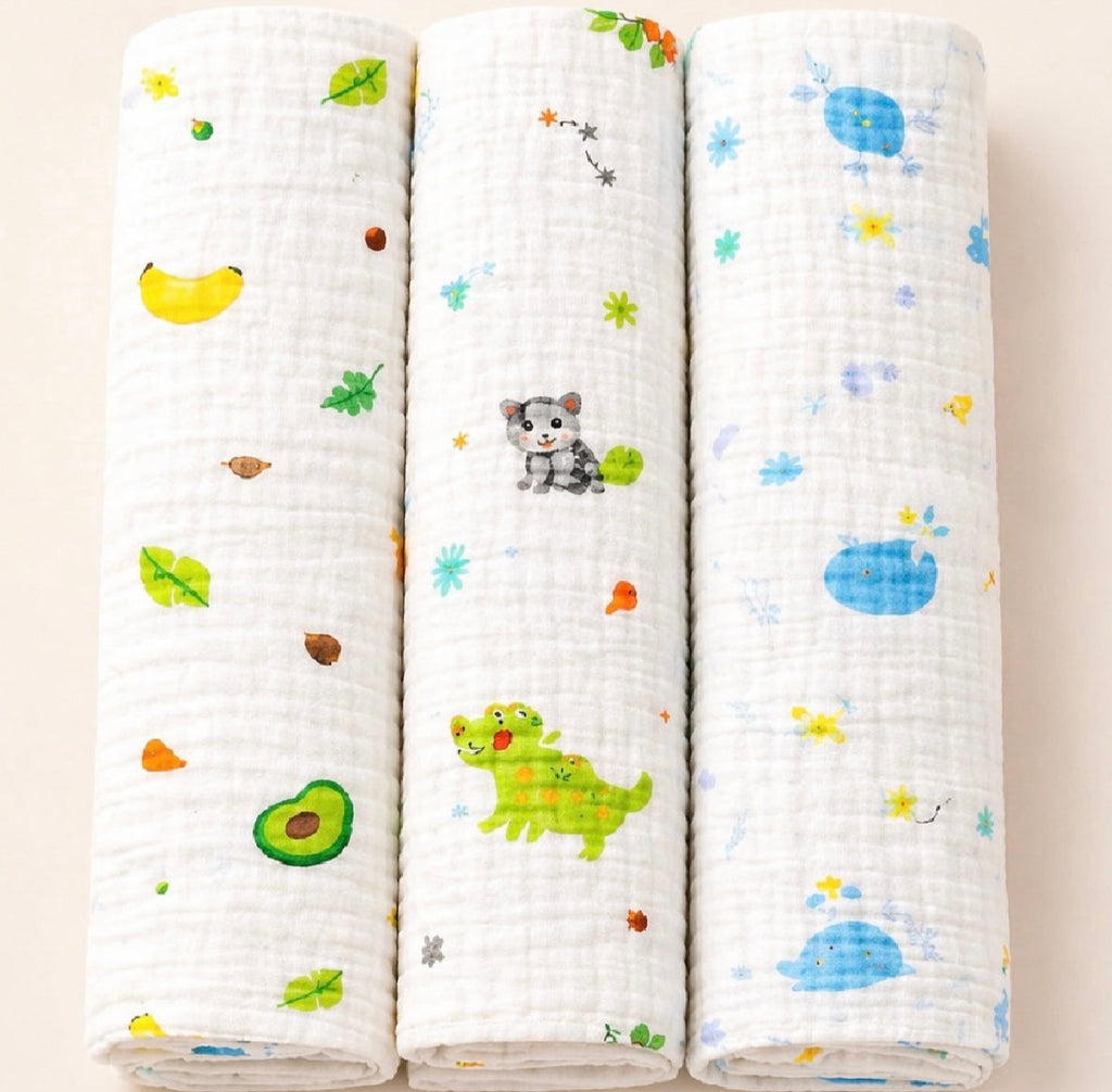 B&B Little Angels Muslin Baby Blanket Set – Soft Essentials Swaddle Set (3-Pack)