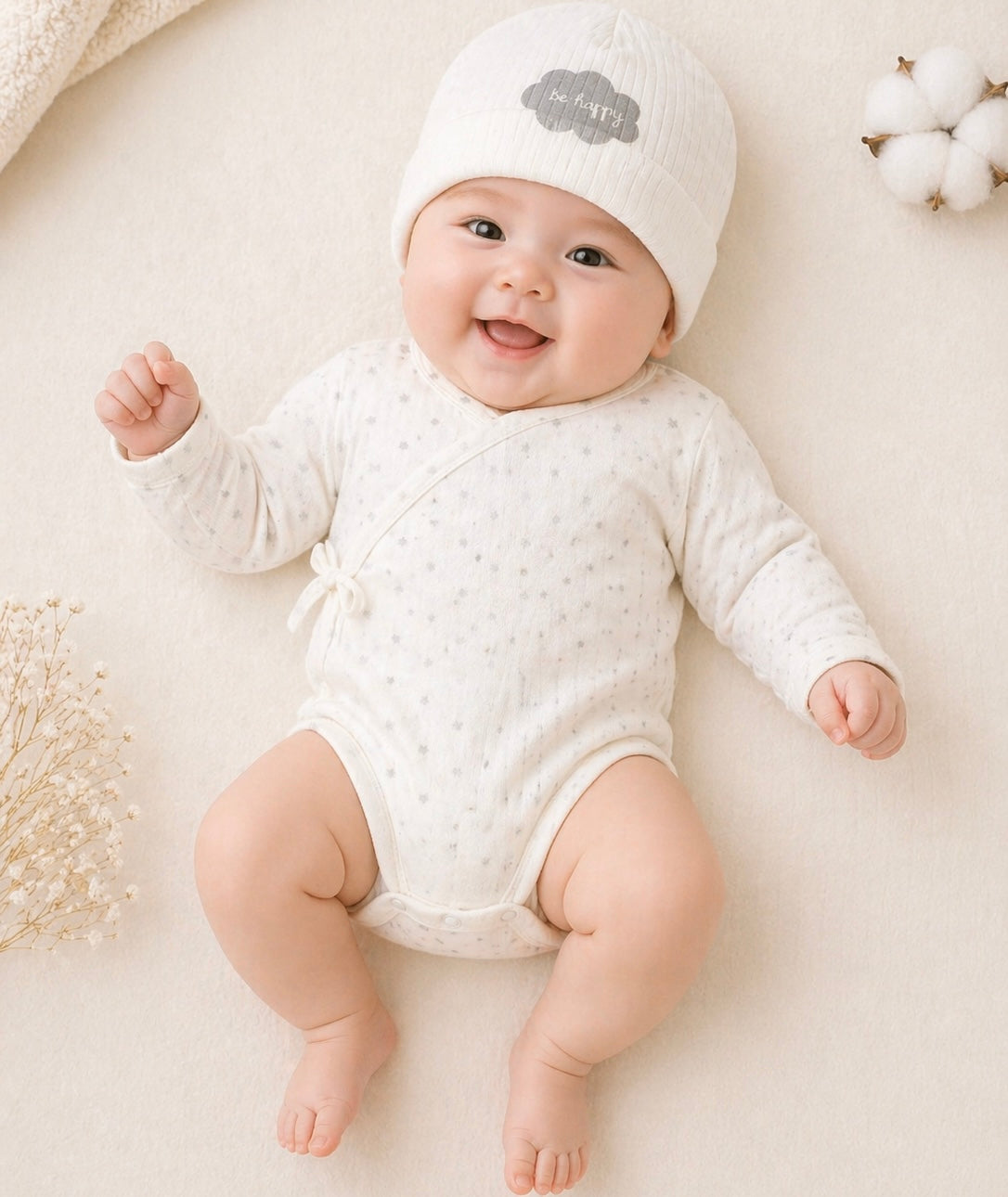 B&B Little Angels Neutral Baby Beanie Set – Soft Cotton Essentials (3 Pack)