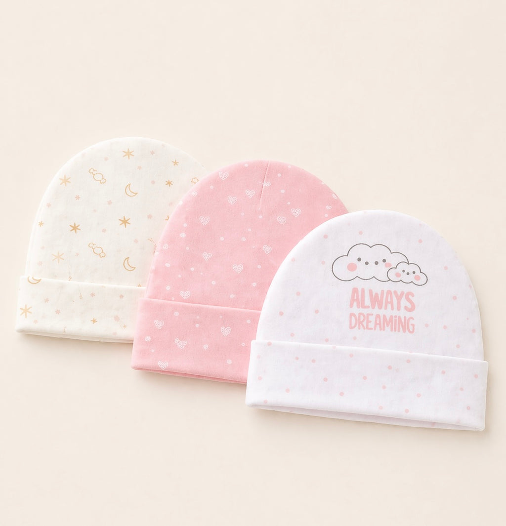 B&B Little Angels Baby Beanie Set – Soft Cotton Stretch Hats (3-Pack)