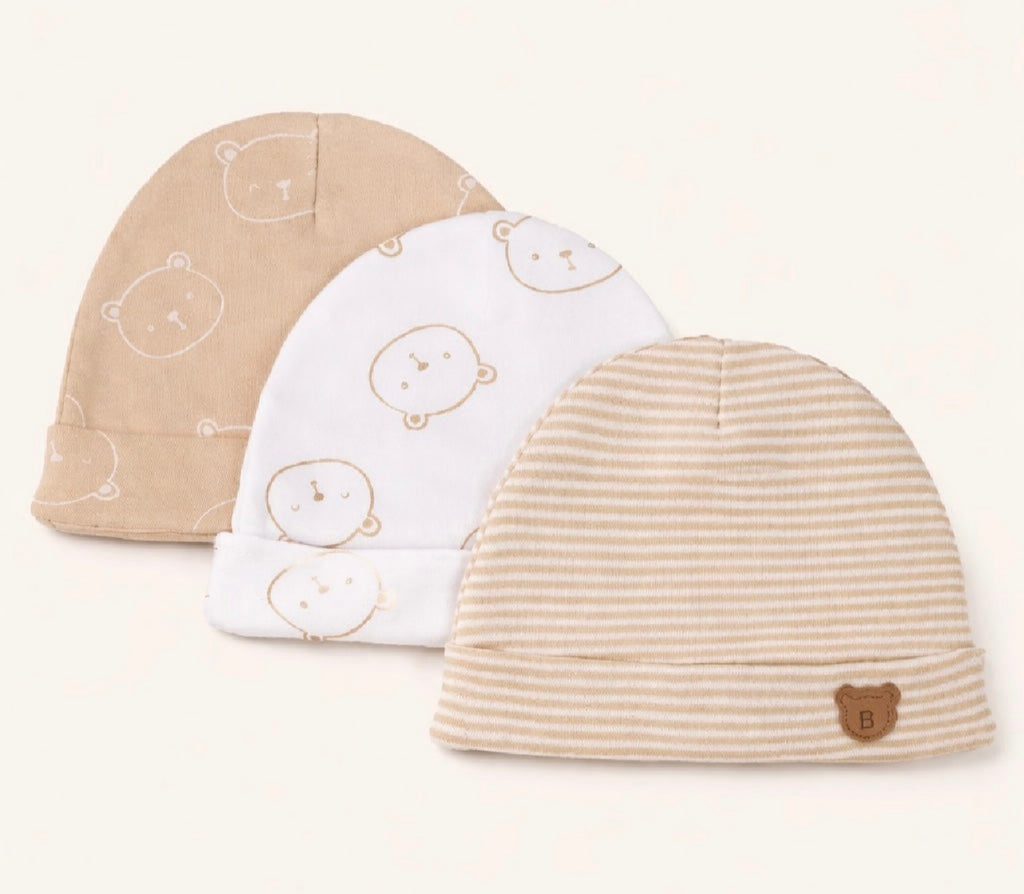 B&B Little Angels Neutral Baby Beanie Set – Soft Cotton Essentials (3 Pack)