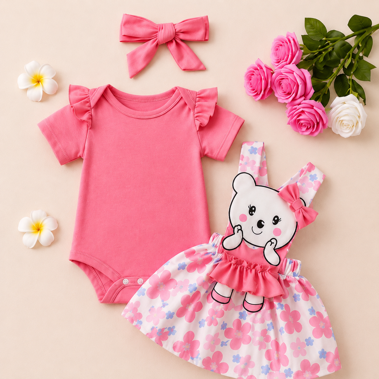 B&B Little Angels Bunny Dress Set – 3-Piece Baby Outfit