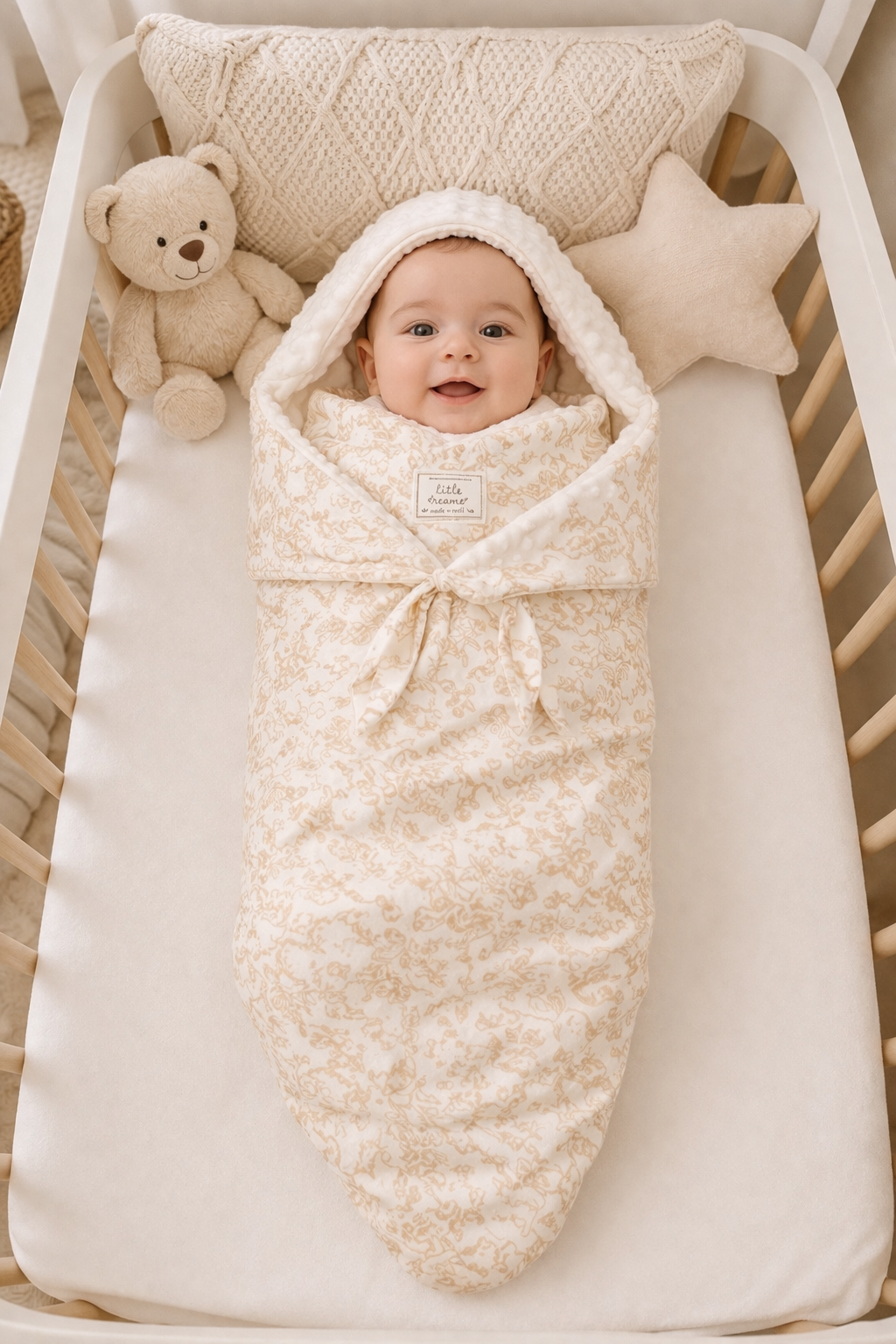 B&B Little Angels Hooded Baby Wrap – Soft Cozy Swaddle Blanket