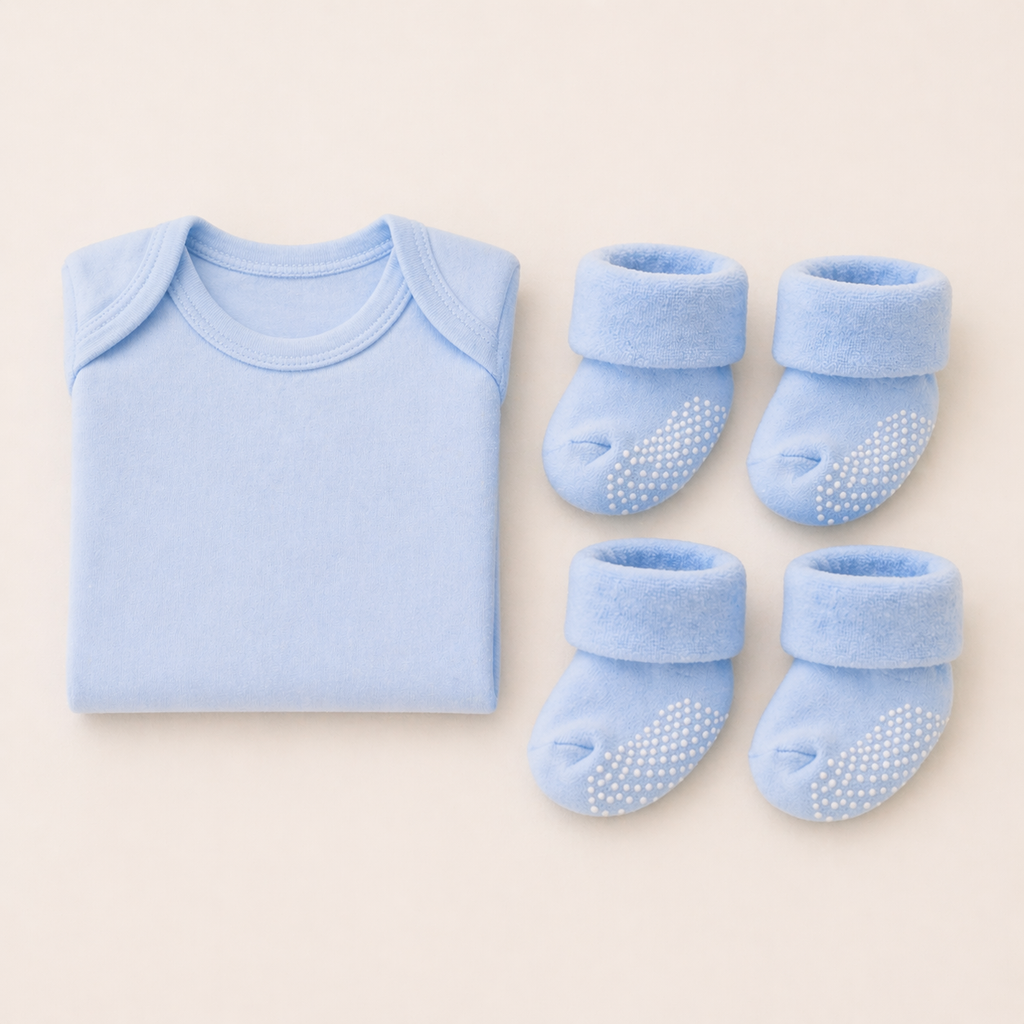 B&B Little Angels 3-Piece Baby Outfit Set – Cotton Bodysuit & Anti-Slip Socks