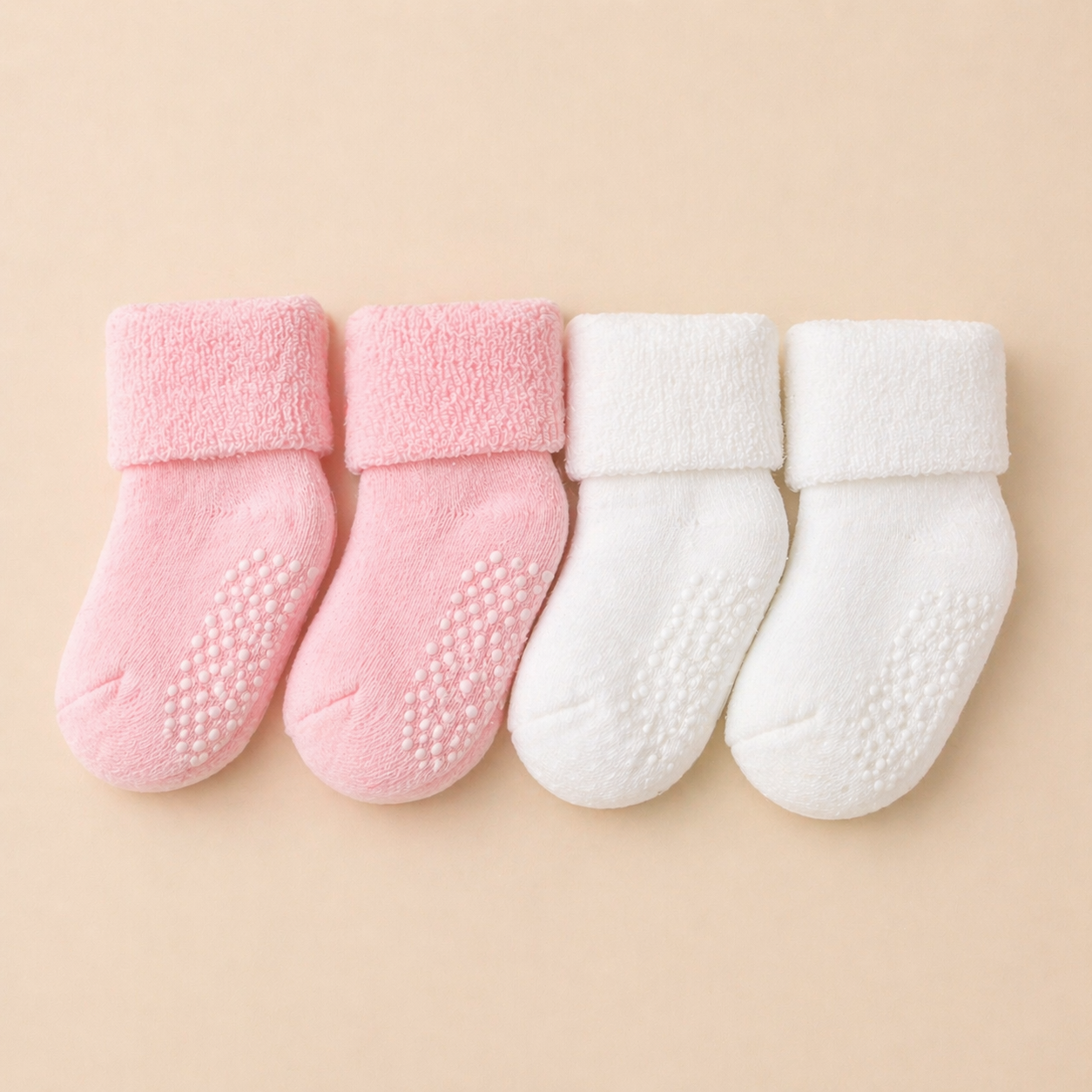 B&B Little Angels 4-Pack (Pink & White Set) Baby Essentials Grip Socks