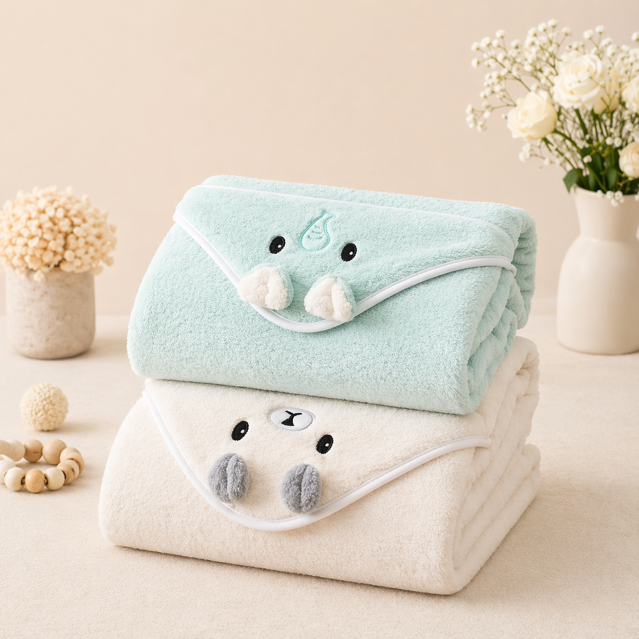B&B Little Angels Hooded Baby Towel Set – Soft Animal Design (2-Pack)
