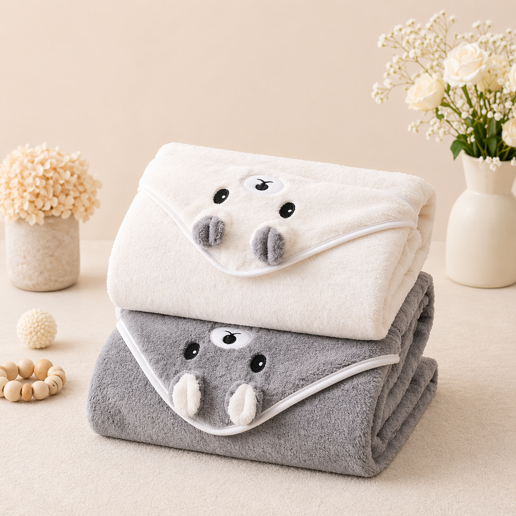 B&B Little Angels Hooded Baby Towel Set – Soft Animal Design (2-Pack)