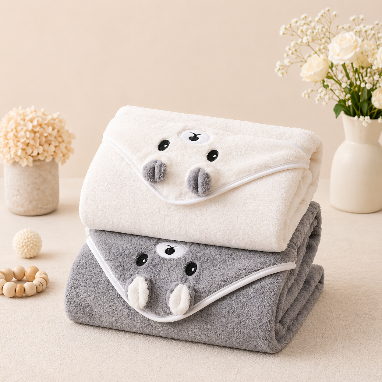 B&B Little Angels Hooded Baby Towel Set – Soft Animal Design (2-Pack)