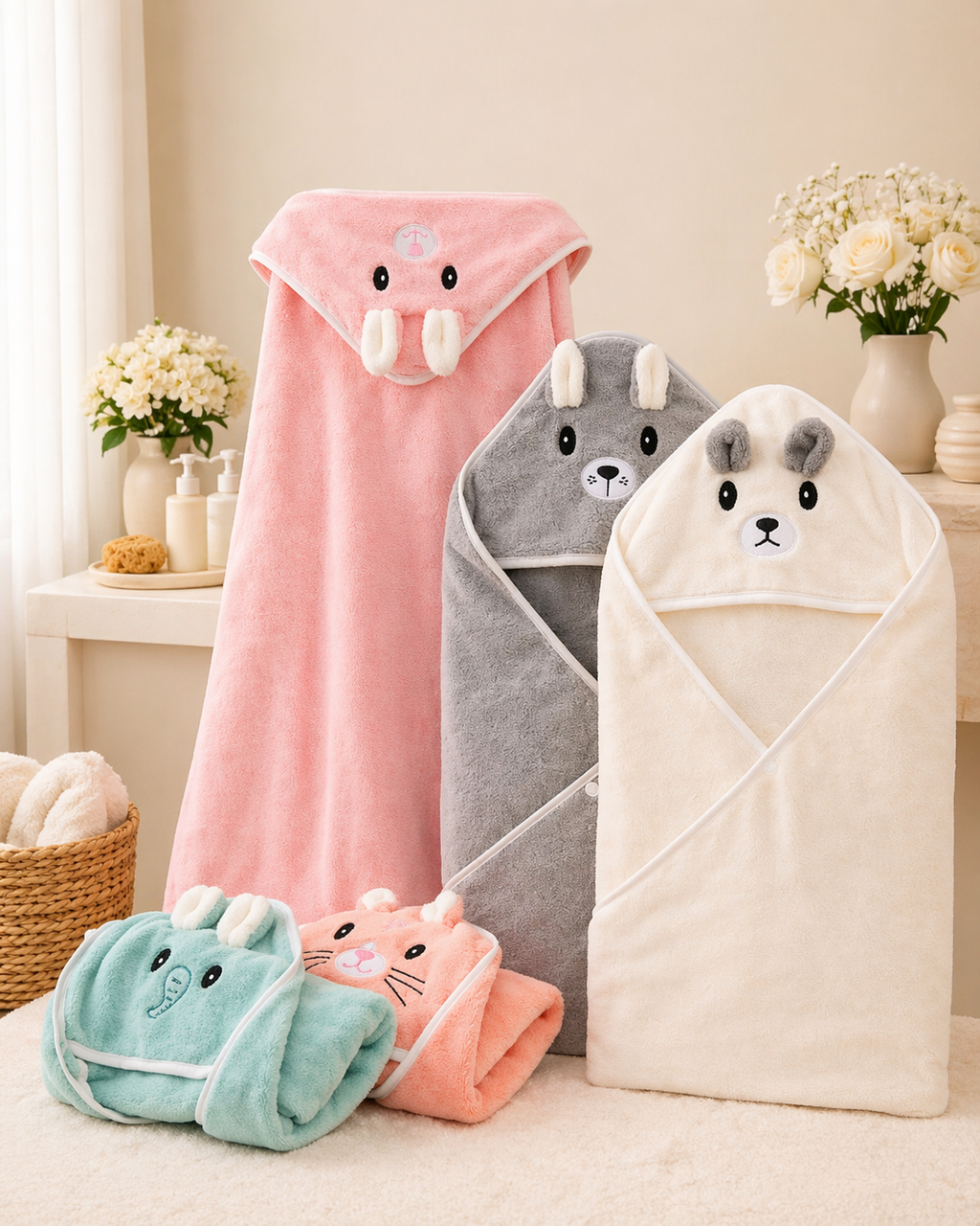 B&B Little Angels Hooded Baby Towel Set – Soft Animal Design (2-Pack)