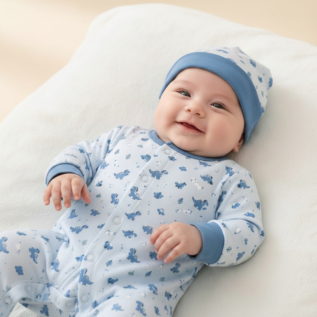 B&B Little Angels Dino Dream 2-Piece Baby Set | 100% Cotton Sleeper, Hat & Mittens