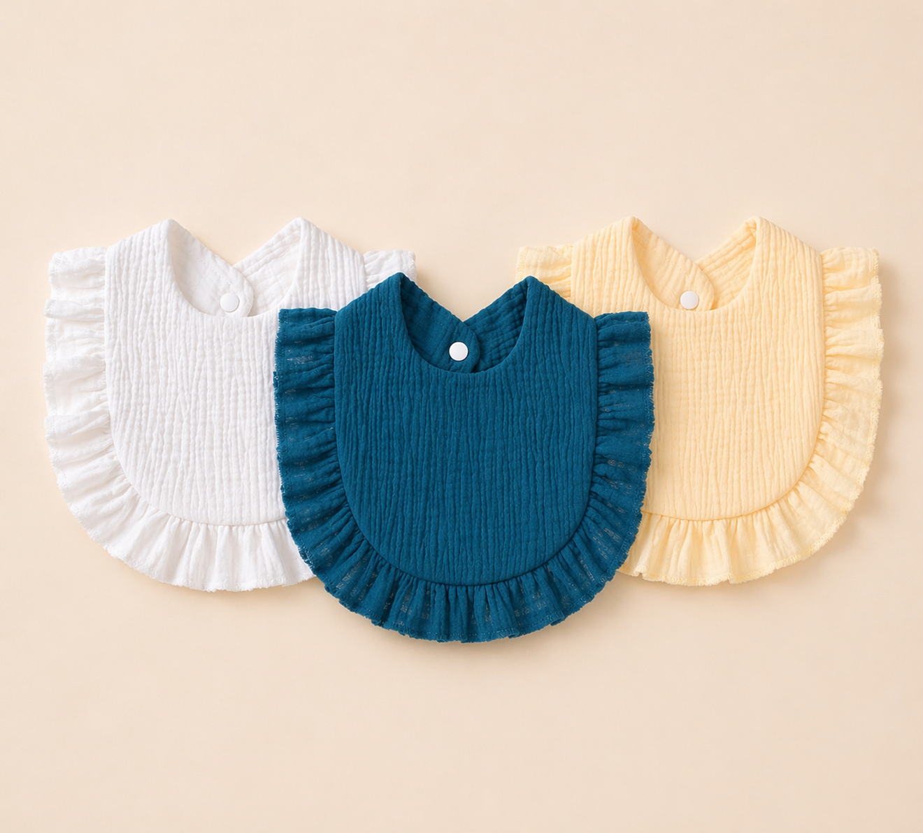 B&B Little Angels 3-Pack Muslin Baby Bibs – Soft Ruffle Drool Set