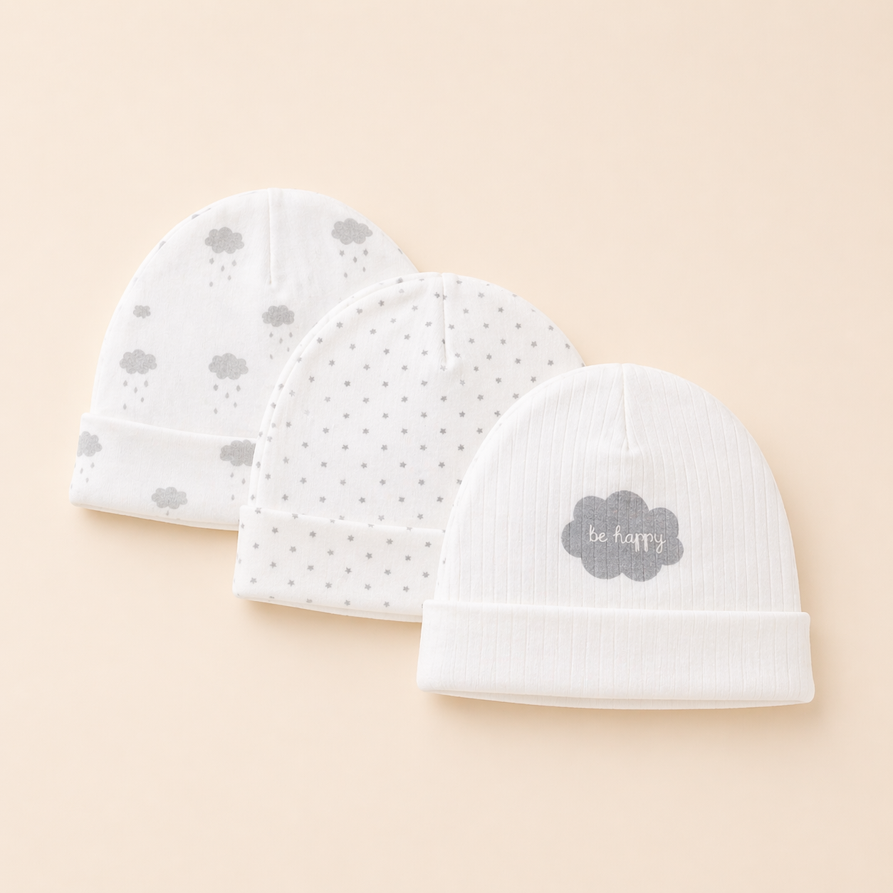 B&B Little Angels Neutral Baby Beanie Set – Soft Cotton Essentials (3 Pack)