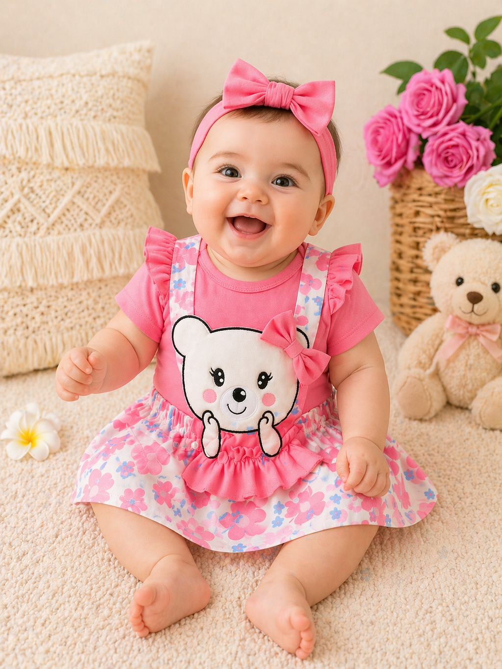B&B Little Angels Bunny Dress Set – 3-Piece Baby Outfit