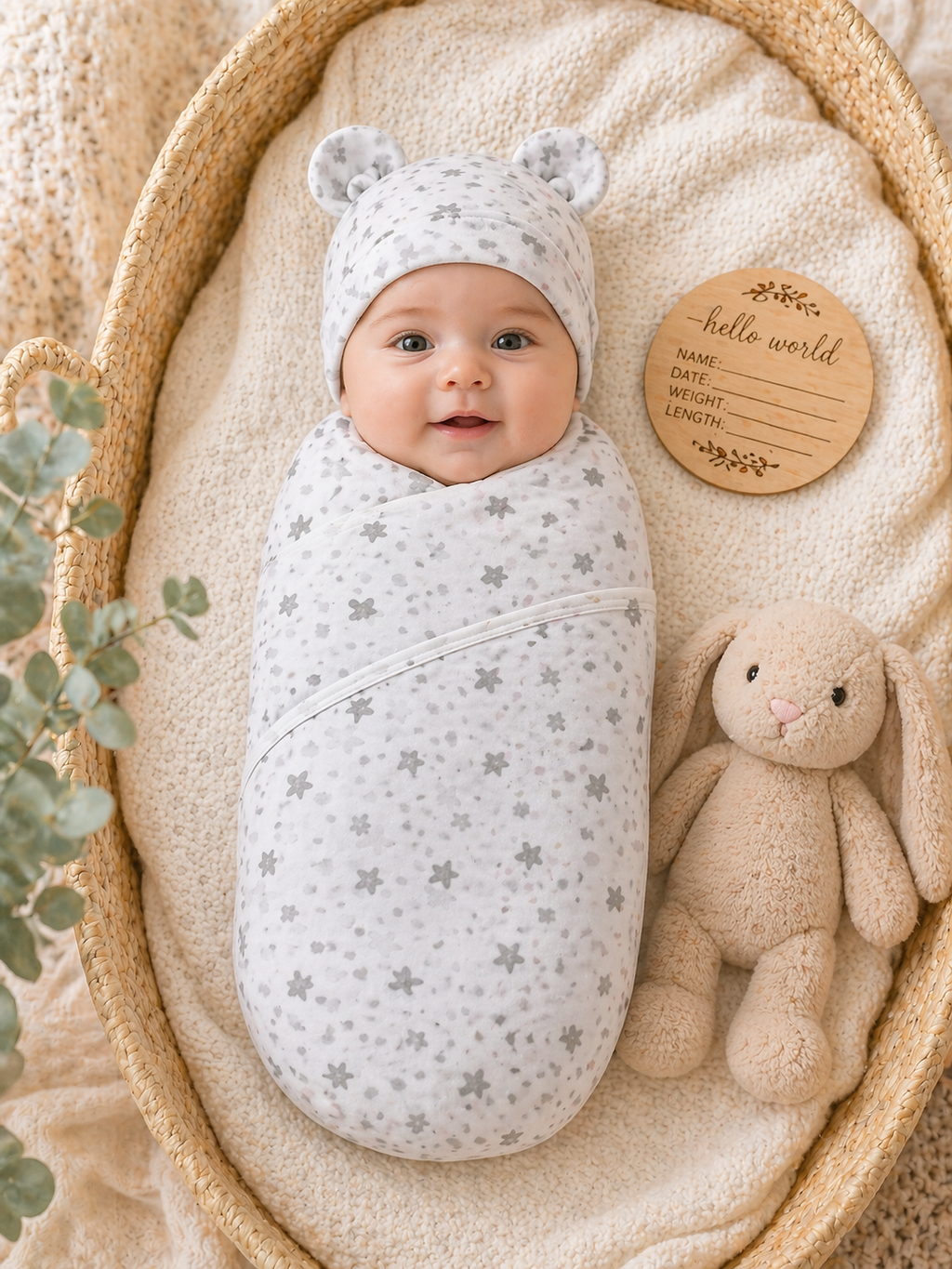 B&B Little Angels Premium Swaddle & Hat Set (2-Pack)
