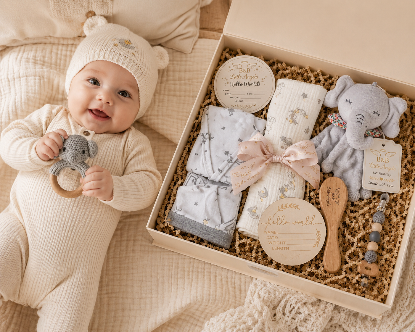 B&B Little Angels™ Neutral Baby Gift Box – Premium Newborn Essentials & Keepsakes Set